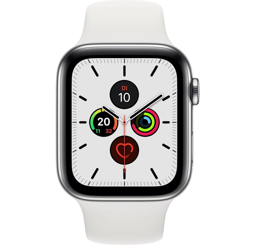 White Apple Watch Series 5 GPS + mobiel, Roestvrij Staal Behuizing, 44 mm.1