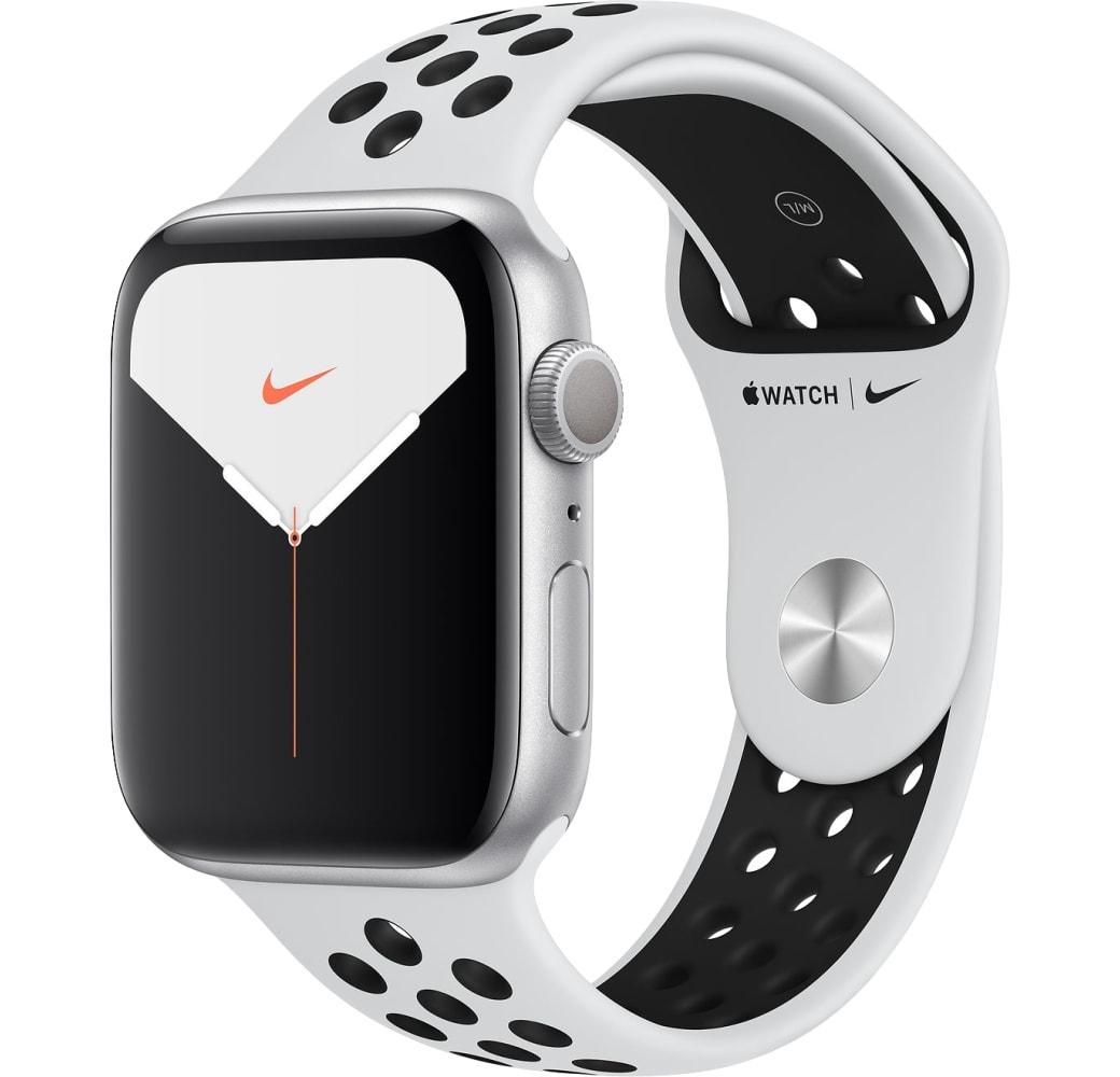 Reines Platin / Schwarz Apple Watch Nike Series 5 GPS + Cellular, Aluminiumgehäuse, 44 mm.2