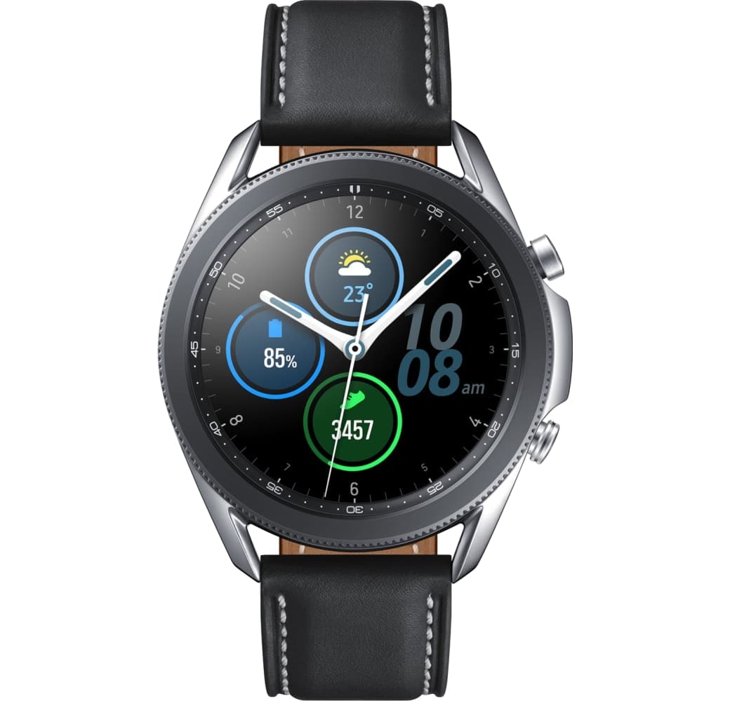 Mystic Silber Samsung Galaxy Watch3, 45mm Stainless steel case, Real leather band.2