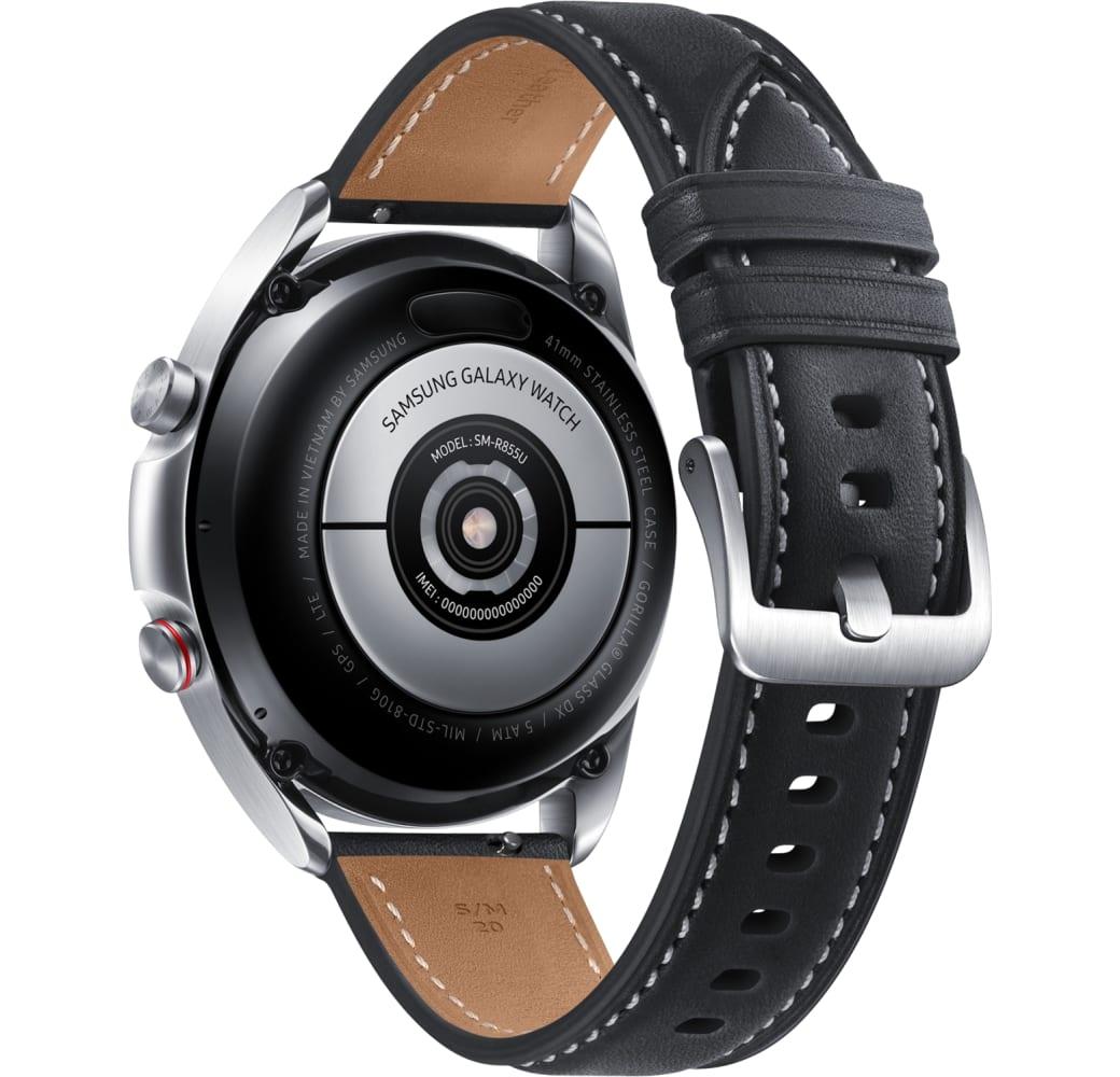 Mystic Silver Samsung Galaxy Watch3 (LTE), 41mm Stainless steel case, Real leather band.4