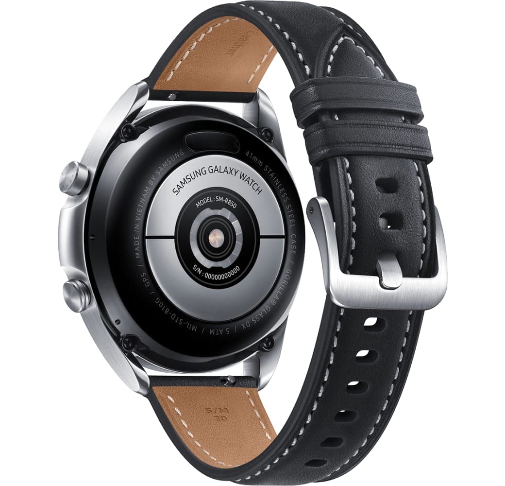 Mystic Silver Samsung Galaxy Watch3, 41mm Stainless steel case, Real leather band.4