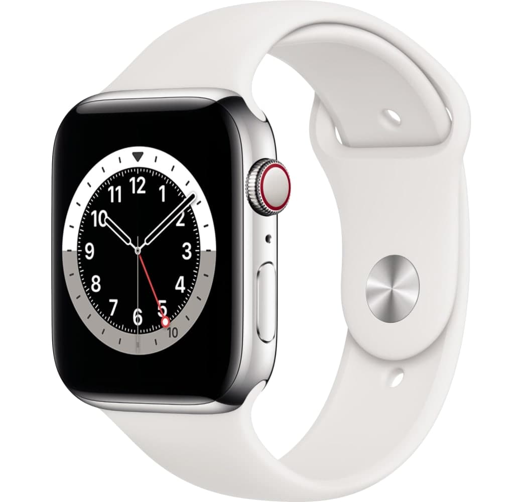Weiß Apple Watch Series 6 GPS + Cellular, Edelstahlgehäuse, 44 mm.1