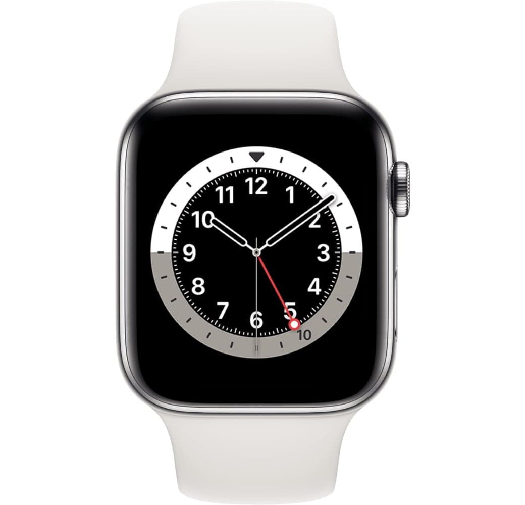 Weiß Apple Watch Series 6 GPS + Cellular, Edelstahlgehäuse, 44 mm.2