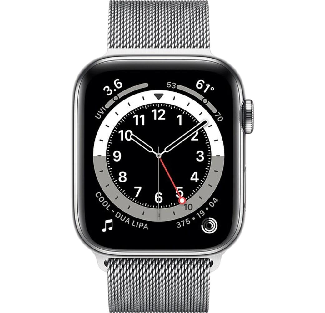 Zilver Apple Watch Series 6 GPS + mobiel, roestvrijstalen behuizing, 44 mm.2