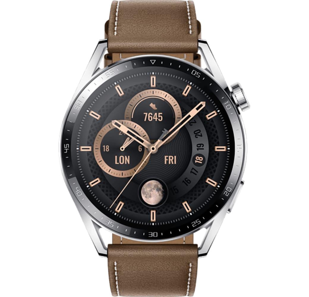 Braun Huawei Watch GT3 Smartwatch, Stainless Steel Case, 46mm.2