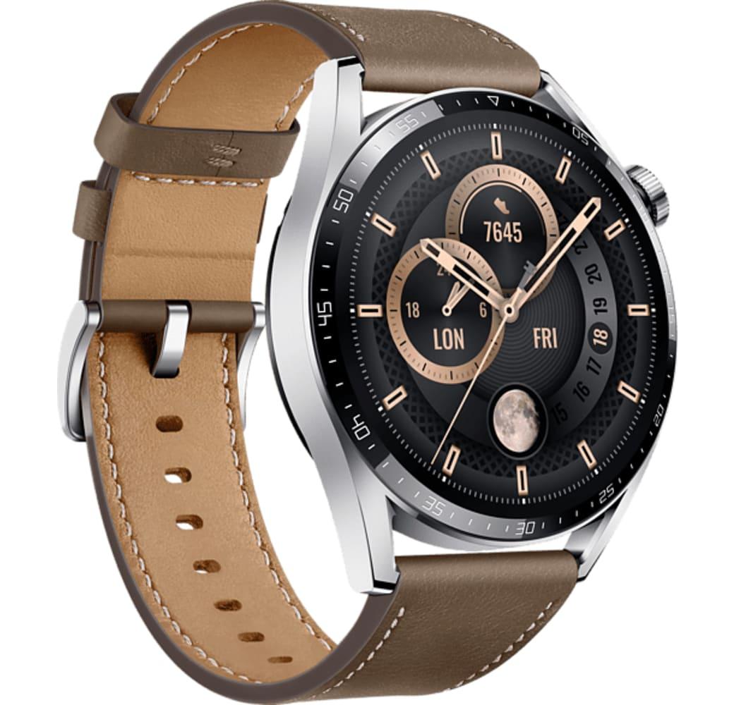 Braun Huawei Watch GT3 Smartwatch, Stainless Steel Case, 46mm.3