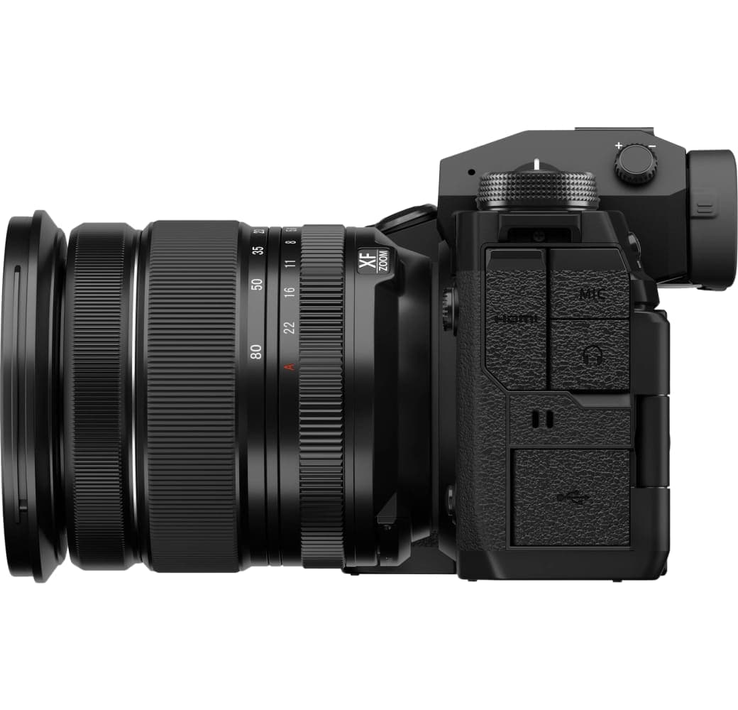 Schwarz Fujifilm X-H2 Systemkamera, mit Objektiv XF 16-80mm f/4 R OIS WR.3