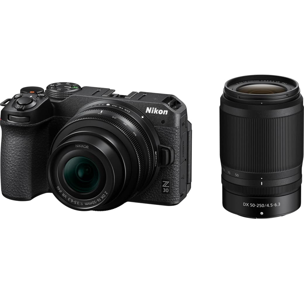 Black Nikon Z30 + Nikkor Z DX 16-50mm f/3,5-6,3 VR + Nikkor Z DX 50-250mm f/4,5-6,3 VR.1