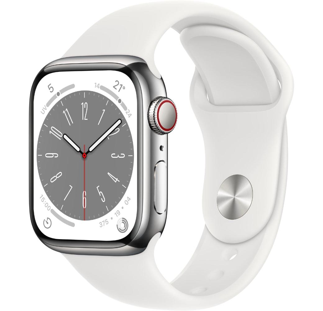 Weiß Apple Watch Series 8 GPS + Cellular, Edelstahlgehäuse, 41 mm.1