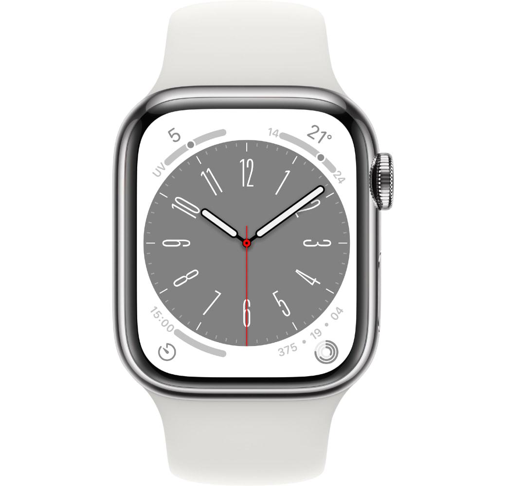 Weiß Apple Watch Series 8 GPS + Cellular, Edelstahlgehäuse, 41 mm.2