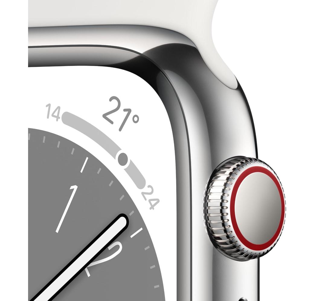 Weiß Apple Watch Series 8 GPS + Cellular, Edelstahlgehäuse, 41 mm.3