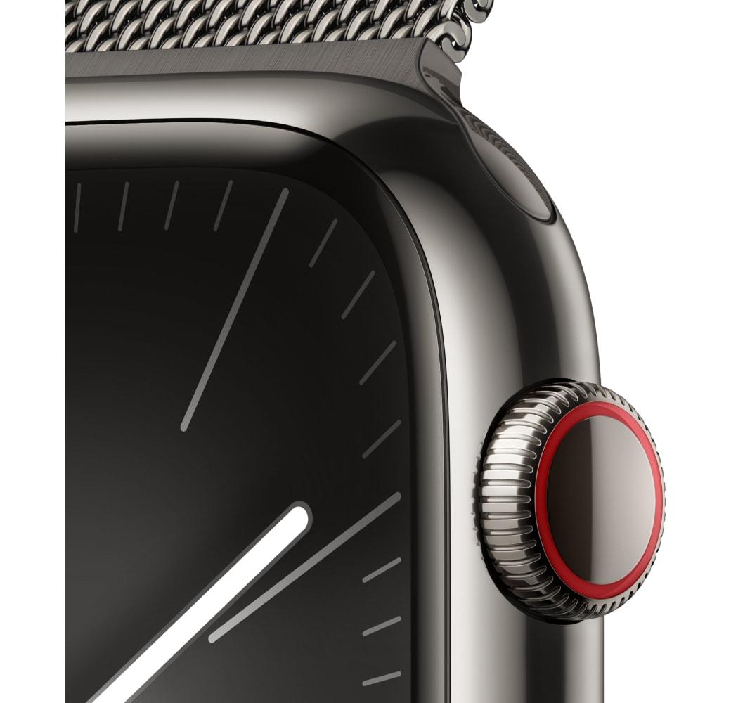 Schwarz Apple Watch Series 9 GPS + Cellular, Edelstahlgehäuse, 45 mm.3