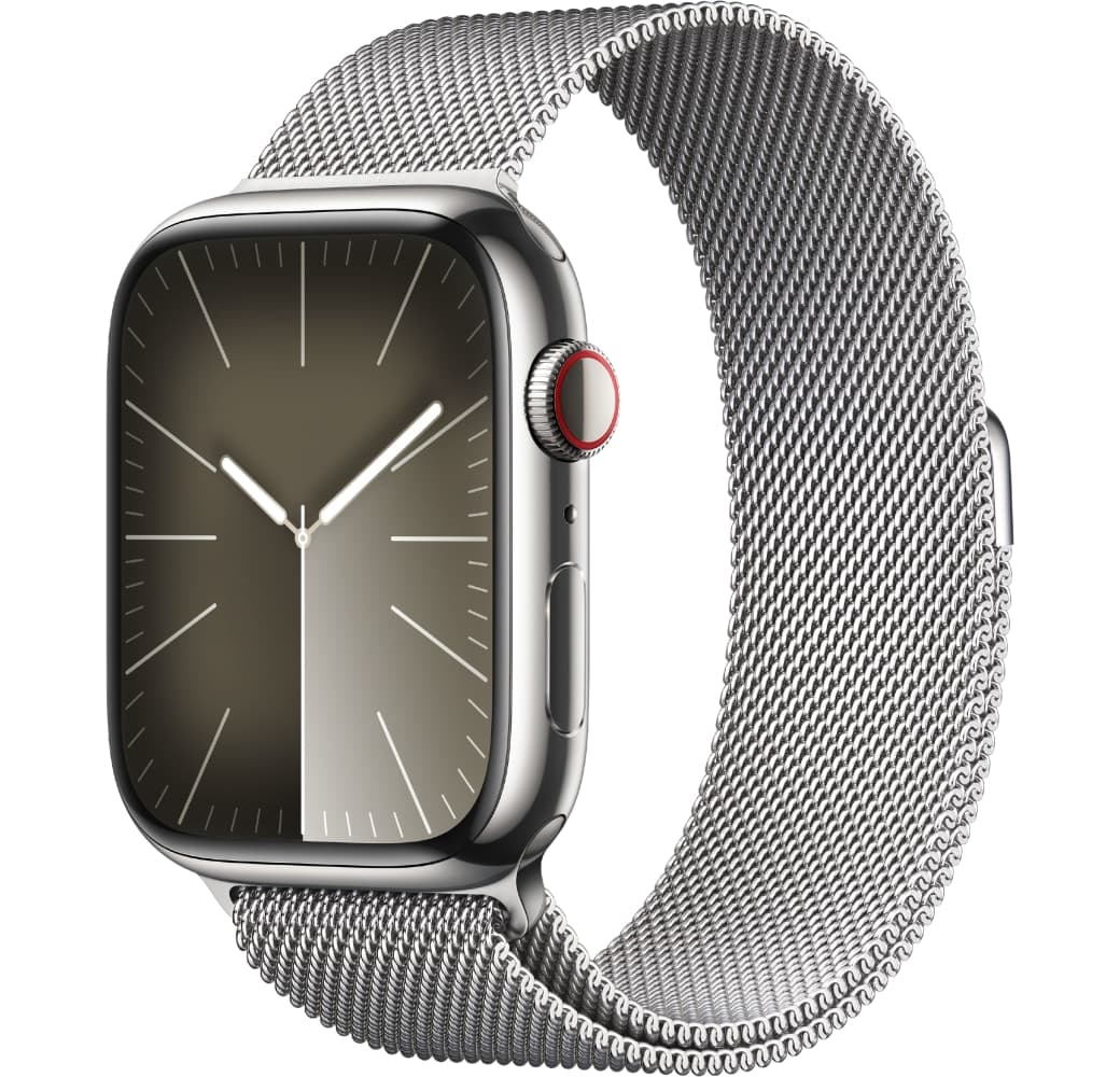 Zilver Apple Watch Series 9 GPS + mobiel, roestvrijstalen behuizing, 45 mm.1