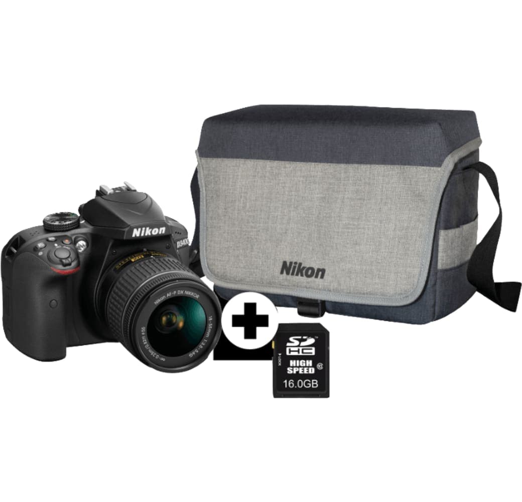 Schwarz Nikon D3400 AF-P 18-55mm f/3.5-5.6 + Case + 16GB Memory Card.2