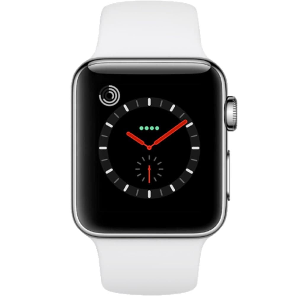 White Apple Watch Series 3 GPS + Cellular, 38mm Stainless steel case, Sport band.2