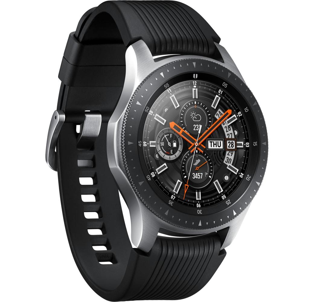 Silber Samsung Galaxy Watch, 46 mm Edelstahlgehäuse, Silikonband.2