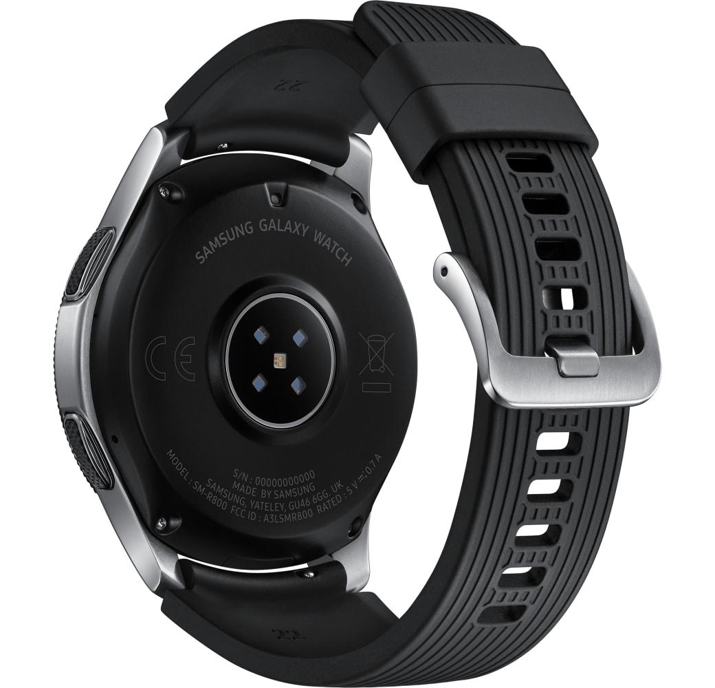 Silber Samsung Galaxy Watch, 46 mm Edelstahlgehäuse, Silikonband.3