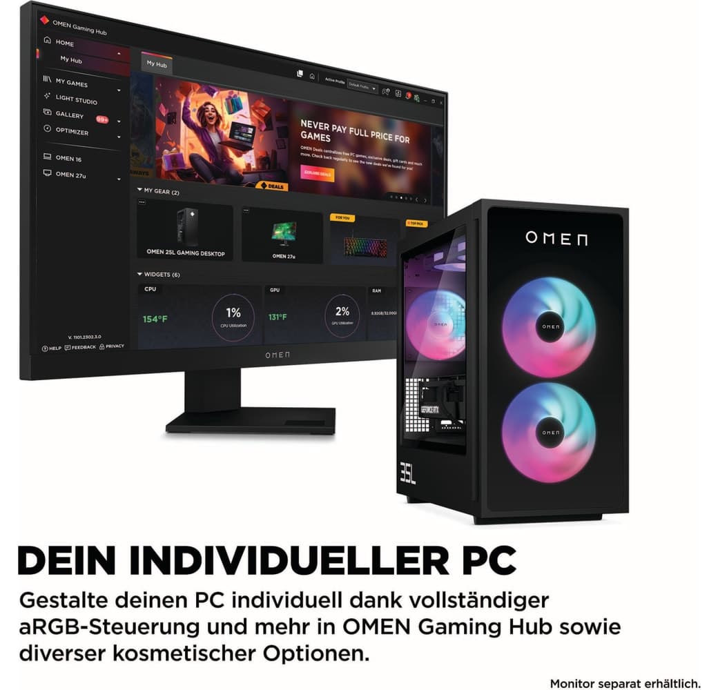 Schwarz HP OMEN 35L GT16-0064ng Gaming Desktop - Intel® Core™ Ultra 7-265F - 32GB - 1TB SSD - NVIDIA® GeForce® RTX™ 5070.8