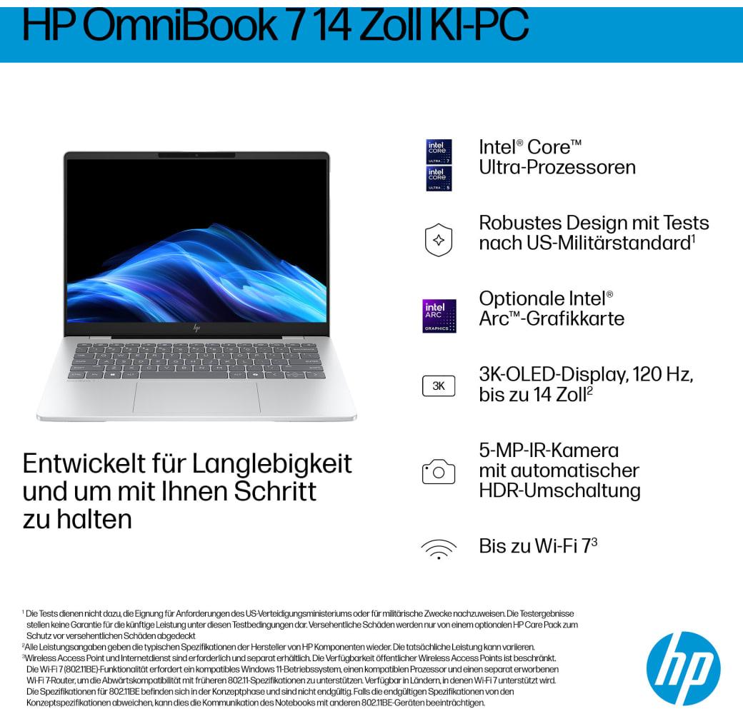 Gletschersilber HP OmniBook 7 14-fr0076ng Notebook - Intel® Core™ Ultra 7-255H - 32GB - 1TB SSD - Intel® Intel Arc Graphics.5