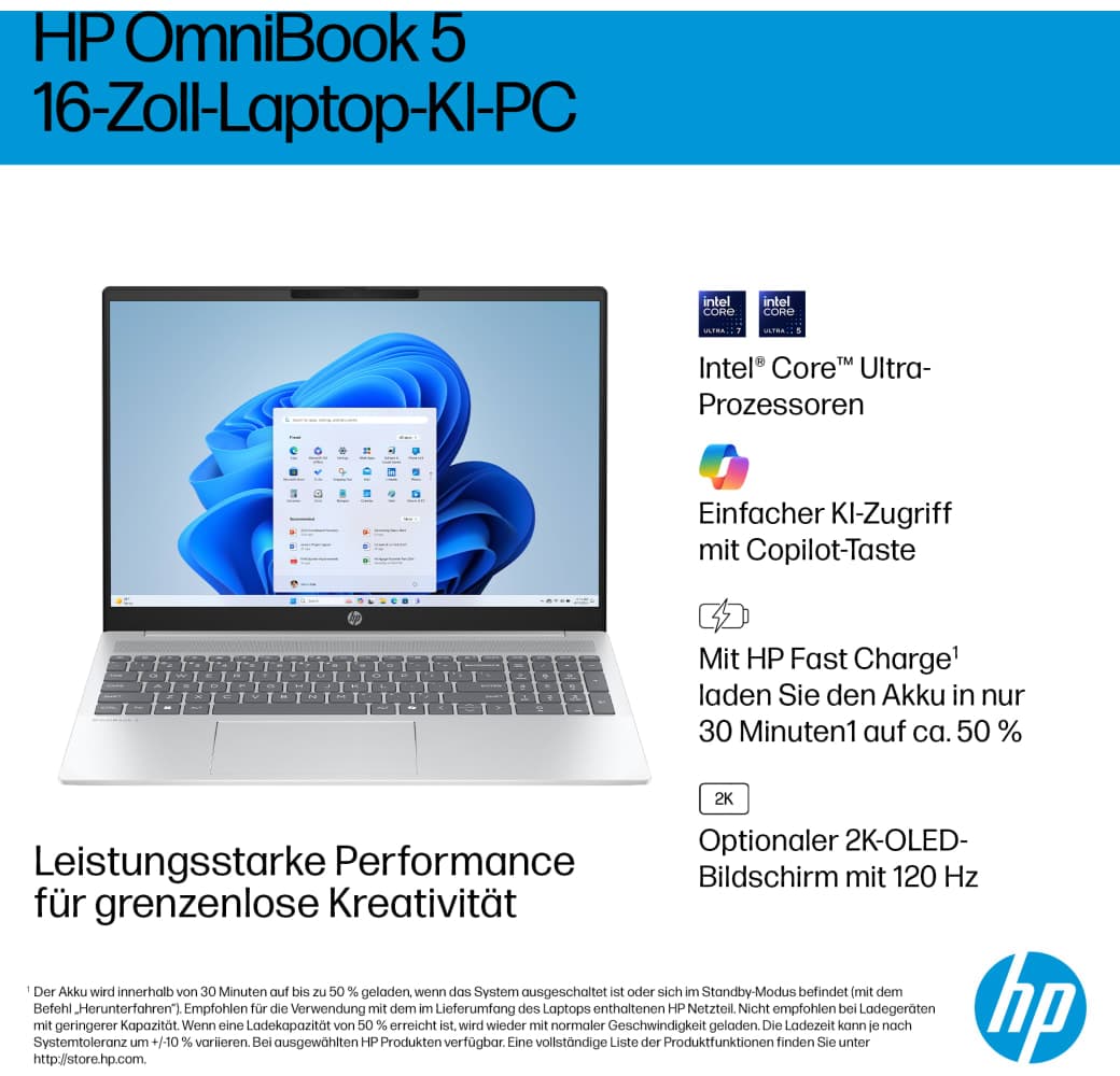 Gletschersilber HP OmniBook 5 16-af1055ng Notebook - Intel® Core™ Ultra 5-225U - 16GB - 512GB SSD - Intel® Intel Graphics.7