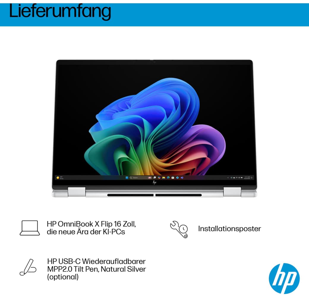 Gletschersilber HP OmniBook X Flip 16-as0054ng Notebook - Intel® Core™ Ultra 5-226V - 16GB - 512GB SSD - Intel® Intel Arc Graphics.8
