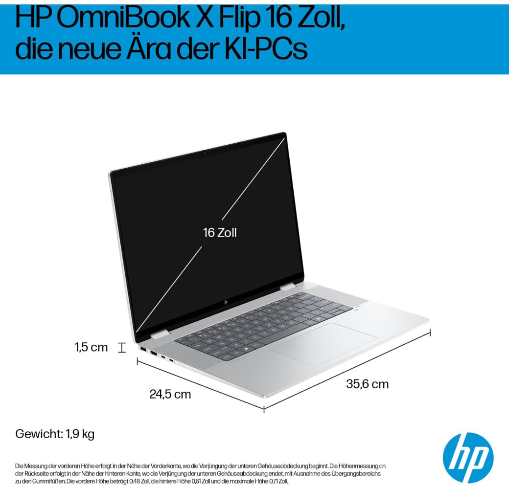 Gletschersilber HP OmniBook X Flip 16-as0054ng Notebook - Intel® Core™ Ultra 5-226V - 16GB - 512GB SSD - Intel® Intel Arc Graphics.9