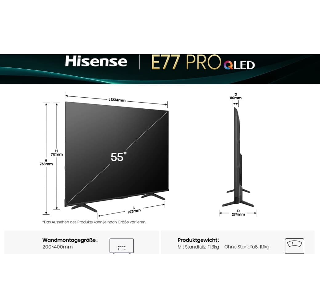 Schwarz Hisense 55E77Q Pro - TV 55" QLED 4K.2