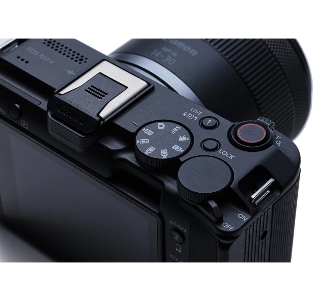 Schwarz Canon EOS R50 V + RF-S 14-30mm f/4-6.3 IS STM PZ.6
