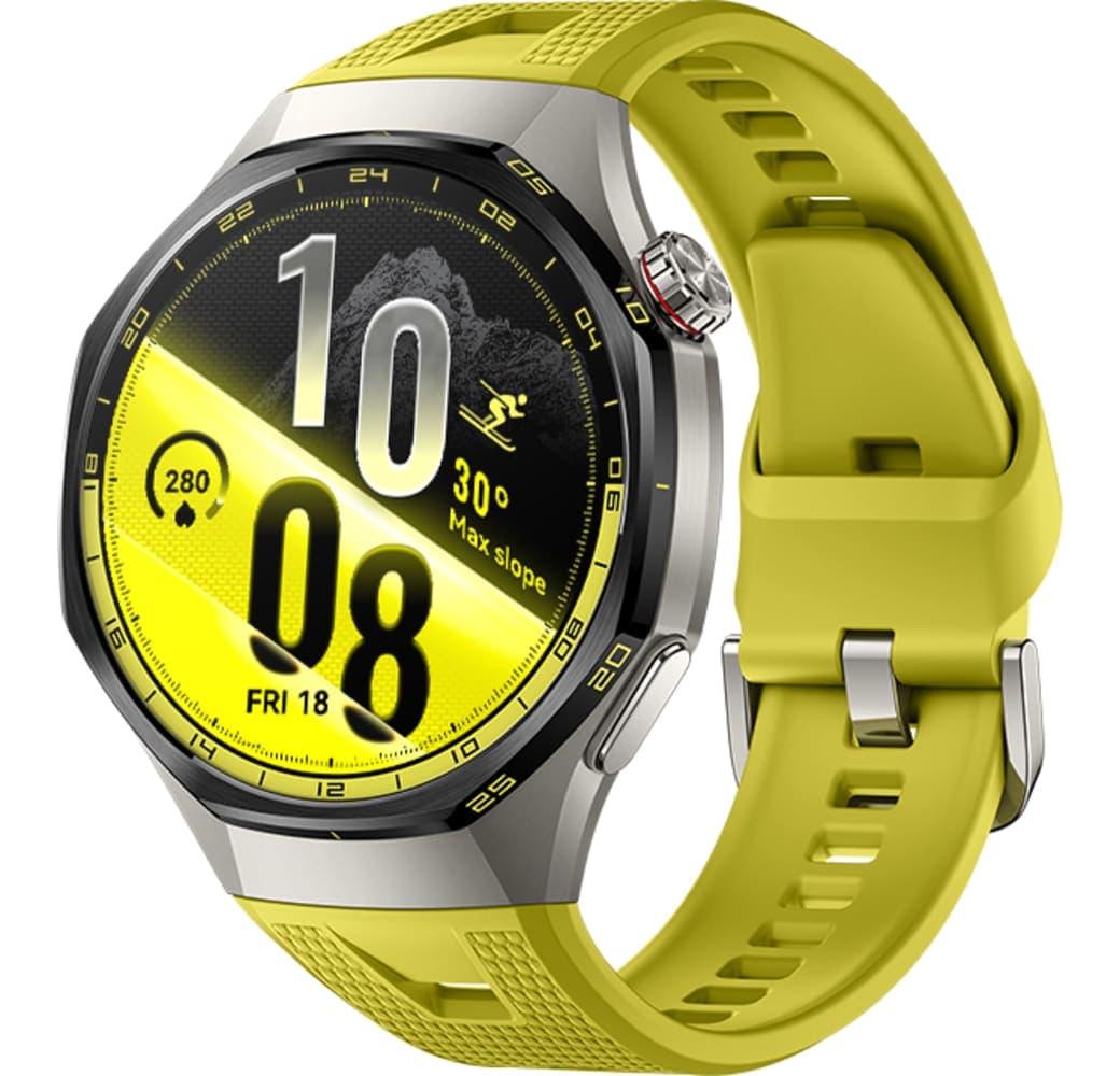 Gelb Huawei WATCH GT 7 Pro Smartwatch, Vorderseite aus Titanlegierung, Rückseite aus schwarzer Keramik, 46 mm.1