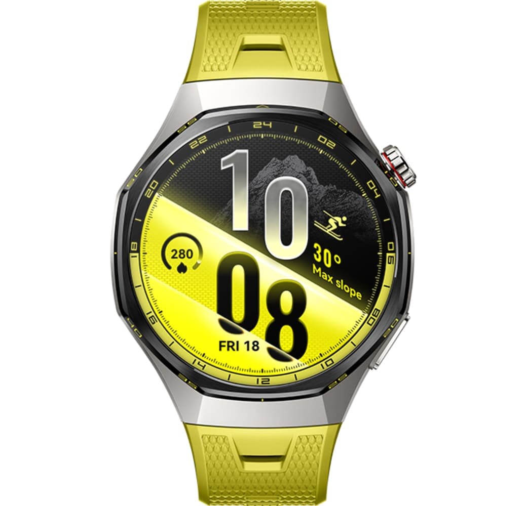 Gelb Huawei WATCH GT 7 Pro Smartwatch, Vorderseite aus Titanlegierung, Rückseite aus schwarzer Keramik, 46 mm.2