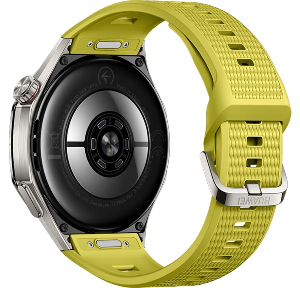 Gelb Huawei WATCH GT 7 Pro Smartwatch, Vorderseite aus Titanlegierung, Rückseite aus schwarzer Keramik, 46 mm.4