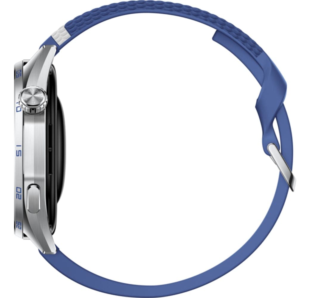 Blauw Huawei WATCH GT 7 Smartwatch, roestvrijstalen voorkant, zwarte plastic achterkant, 46 mm.5
