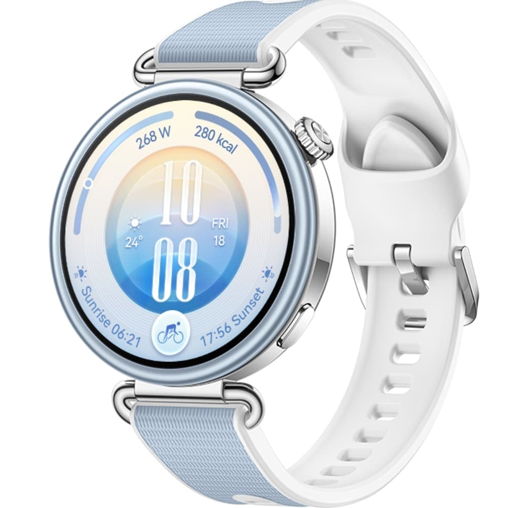 Blauw Huawei WATCH GT 7 Smartwatch, roestvrijstalen voorkant, zwarte plastic achterkant, 41 mm.1