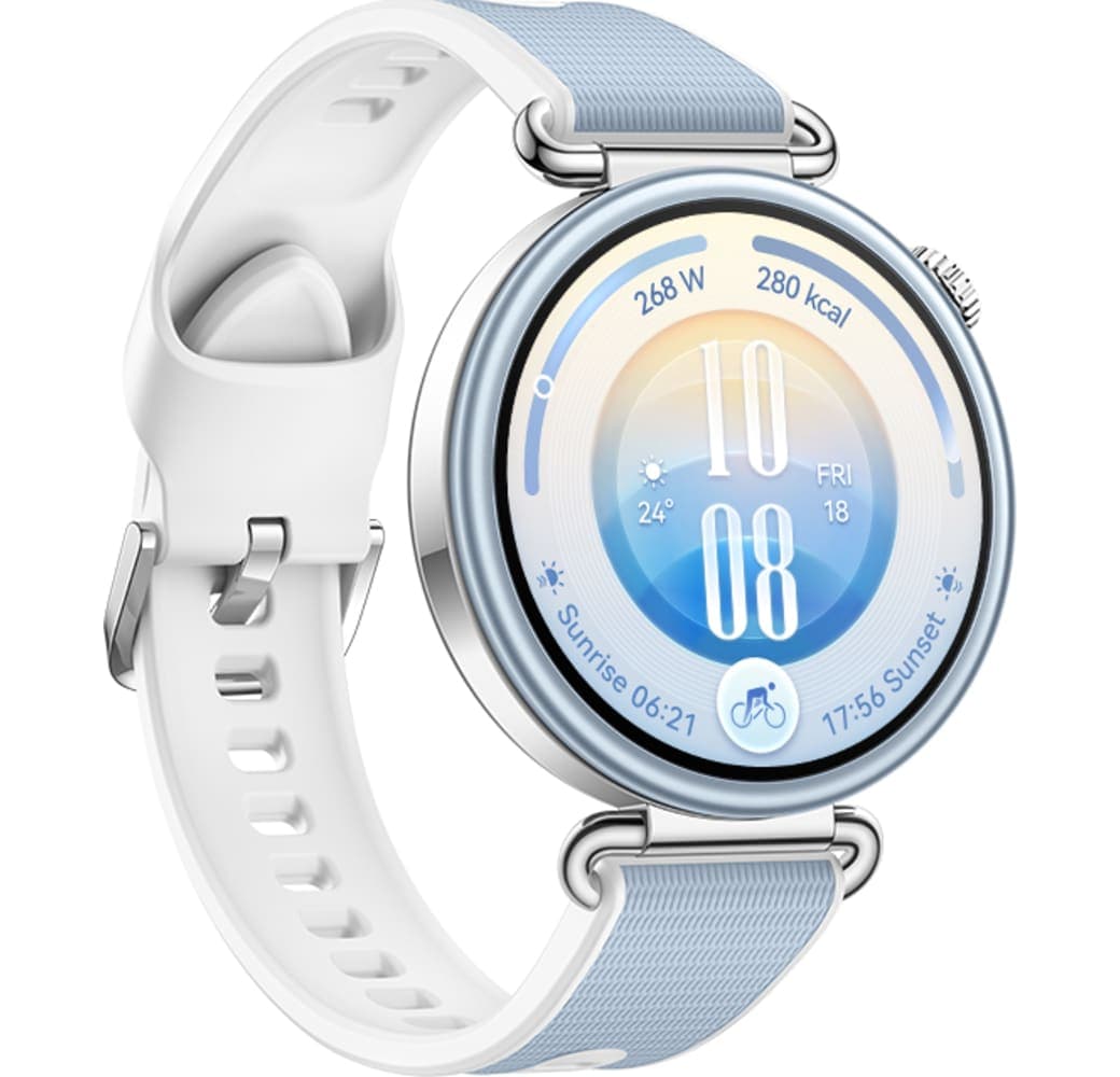Blauw Huawei WATCH GT 7 Smartwatch, roestvrijstalen voorkant, zwarte plastic achterkant, 41 mm.3