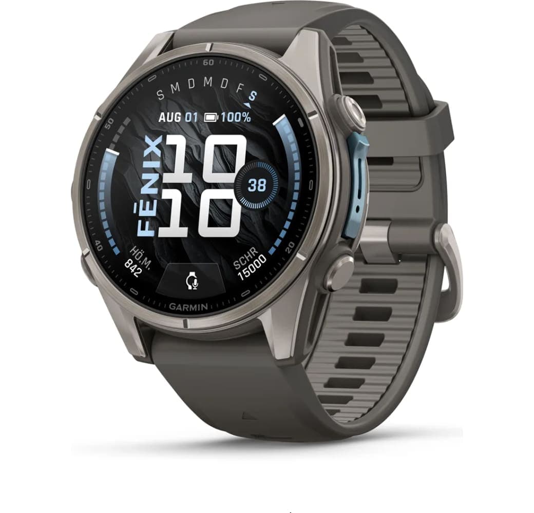 Kieselgrau Garmin Fenix 9 Smartwatch, Gehäuse aus faserverstärktem Polymer mit Titanlünette, 43 mm.1