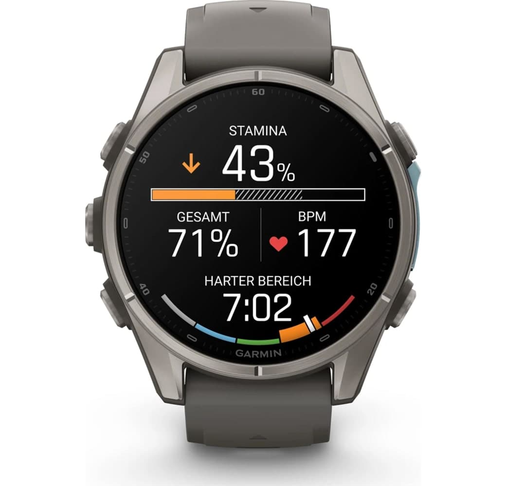 Kieselgrau Garmin Fenix 9 Smartwatch, Gehäuse aus faserverstärktem Polymer mit Titanlünette, 43 mm.4