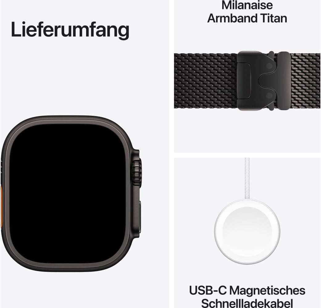 Schwarz Apple Ultra 4 GPS + Cellular, Titangehäuse, Milanaise-Armband M, 49 mm.3