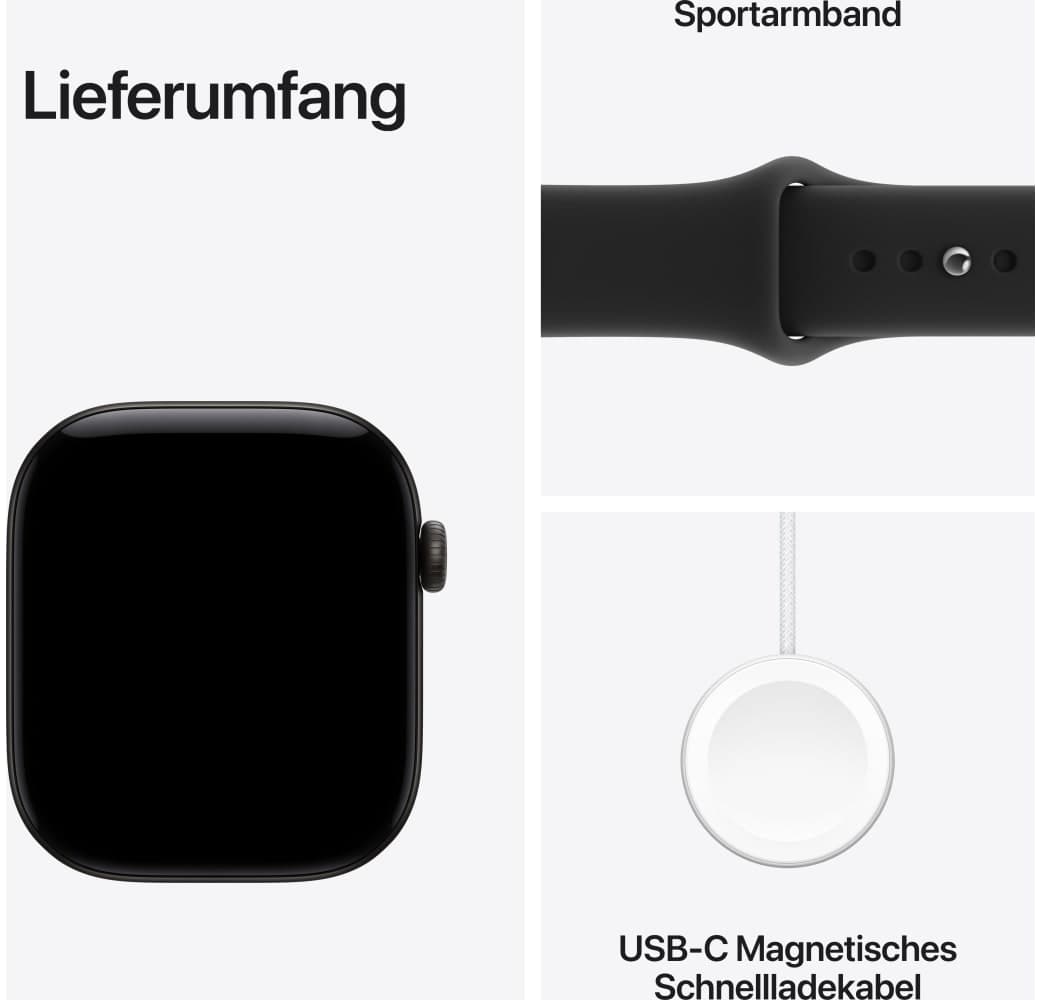 Schwarz Apple Series 12 GPS, Aluminiumgehäuse, Sportarmband S/M, 46 mm.3