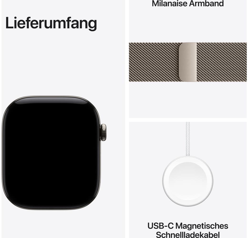Natürlich Apple Series 12 GPS + Cellular, Titangehäuse, Milanaise-Armband S/M, 46 mm.3